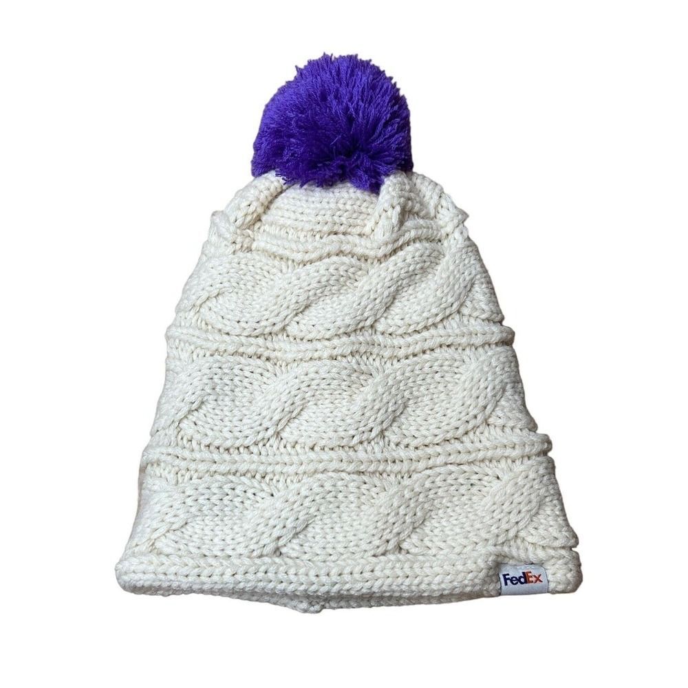 FedEx BDA Cable-Knit Pom Pom Ivory Women’s Beanie